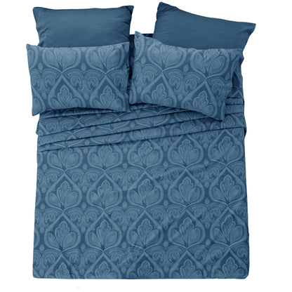Paisley Bed Sheet Set 6-Piece Soft Brushed Microfiber Deep Pocket Fitted Sheet Wrinkle Free All-Season Comfort
