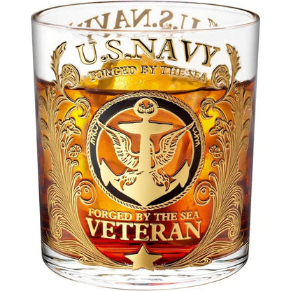 Engraved Veteran Tribute Whiskey Glass 10oz - US Navy Military Gift, Personalized Patriotic Whiskey Glasses for Dad, Military Vet Anniversary Gift