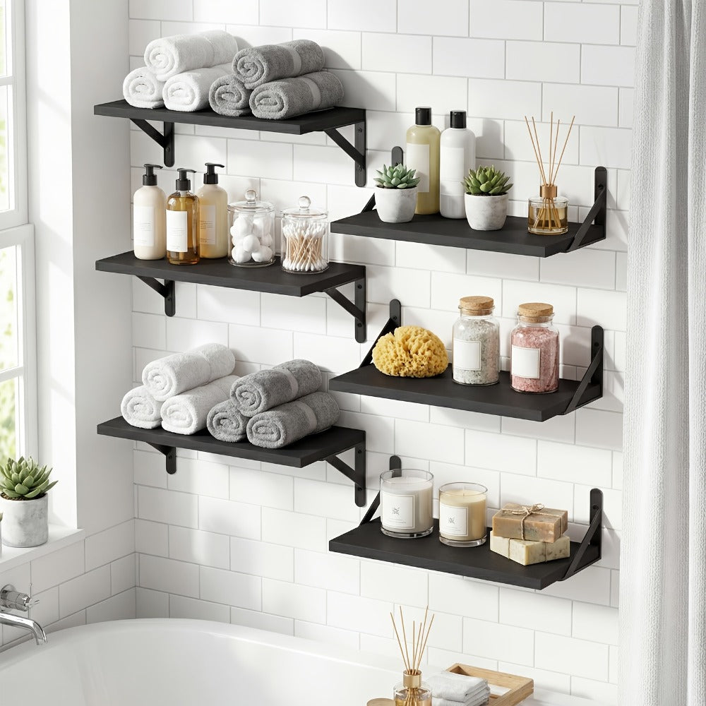 Floating Shelves for Wall – 3 or 6pcs Heavy Duty Farmhouse Wall Shelves for Bedroom, Bathroom, Living Room & Kitchen Decor – Long Ledge Shelf for Storage & Display (Multiple Colors & Sizes)