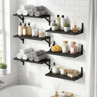 Floating Shelves for Wall – 3 or 6pcs Heavy Duty Farmhouse Wall Shelves for Bedroom, Bathroom, Living Room & Kitchen Decor – Long Ledge Shelf for Storage & Display (Multiple Colors & Sizes)