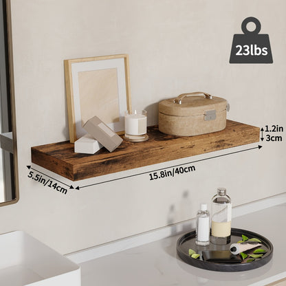 Floating Wall Shelves Set of 4, Retro Style Wall Mounted Shelves with Invisible Brackets for Bathroom Living Room Bedroom Kitchen, Brown Black White Gray Home Decor Display