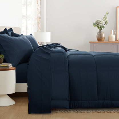 7 Piece Comforter Set Luxury Soft Fluffy Bedding All Season Bed in a Bag with Comforter Fitted Sheet Flat Sheet Pillowcases Hypoallergenic Breathable Easy Care Queen King Twin XL Full