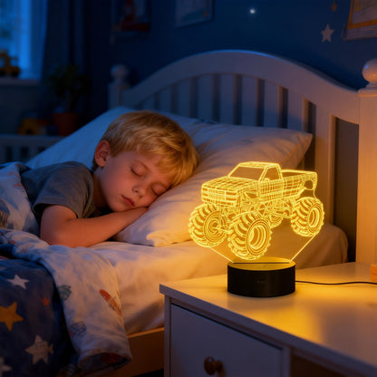 Monster Truck 3D Illusion Night Light 16 Color Changing LED Lamp Remote Control USB Powered Boys Bedroom Decor Cool Car Gift for Kids Birthday Holiday