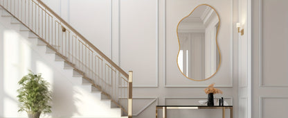 Boho Irregular Wall Mirror - Gold Aluminum Alloy Frame Asymmetrical Decorative Mirror for Bathroom Bedroom Living Room Entryway Cloakroom Wall Decor
