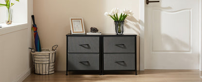 Nightstand with 2 Storage Drawers, 20" Bedside Table with Wooden Top & Fabric Cabinet, Steel Frame Mini Dresser for Bedroom, Dorm, Living Room – 1pc or Set of 2pcs, Black White Grey Rustic Brown