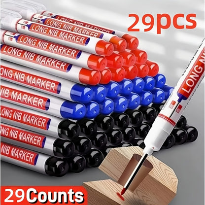 Deep Hole Marking Pens 29 Pack – Long Point Oil-Based Woodworking Markers, Multi-Color Red Blue Black Pencils for Wood, Ceramic, Tile & Bathroom Installation, Carpenter Marking Tool Set