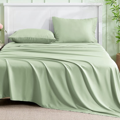 Cooling Sheet Set 4 Piece 2200TC Bamboo Blend - Silky Soft Deep Pocket 16 inch Fitted Sheet, Flat Sheet & Pillowcases, Breathable Luxury Bedding for Hot Sleepers Twin Full Queen King, Summer Chill Collection