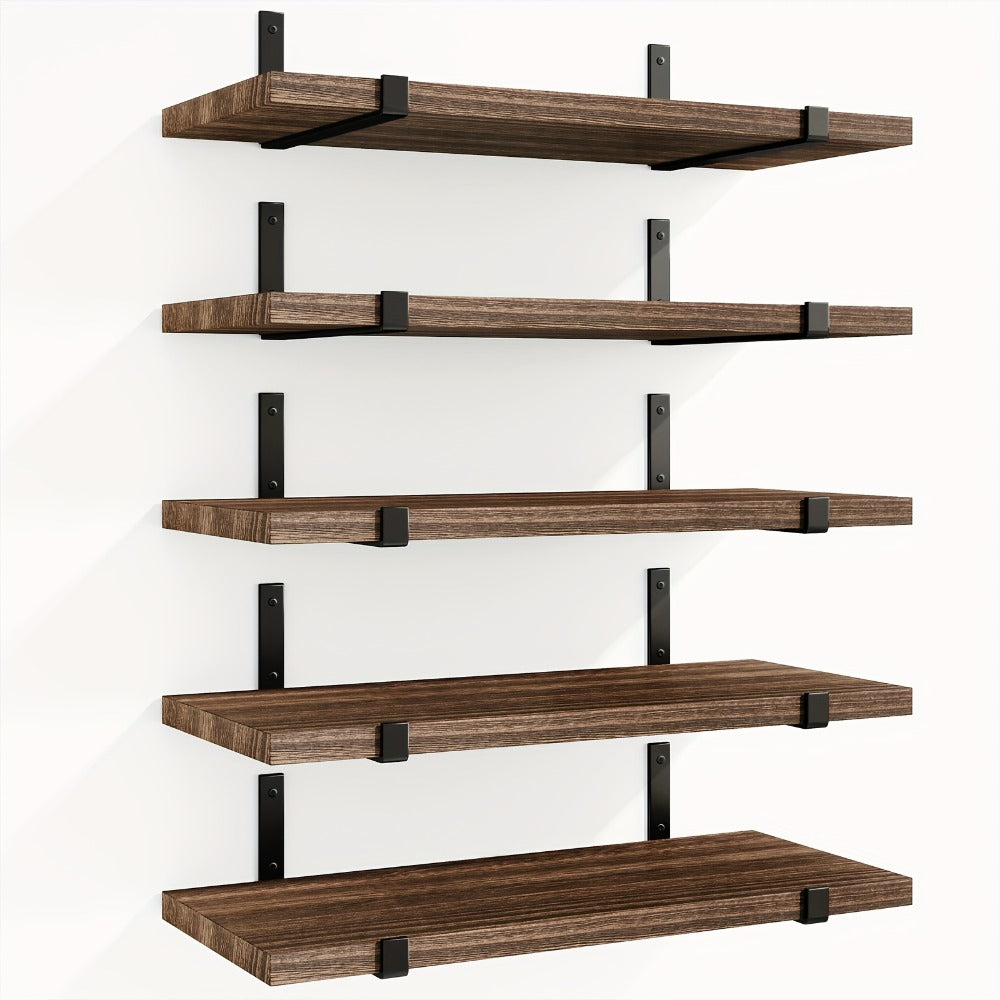 Rustic Floating Shelves Set of 5, 15.8x4.7 Inch Wall Mounted Wooden Shelves for Bedroom Living Room Kitchen Bathroom Office Plant Display