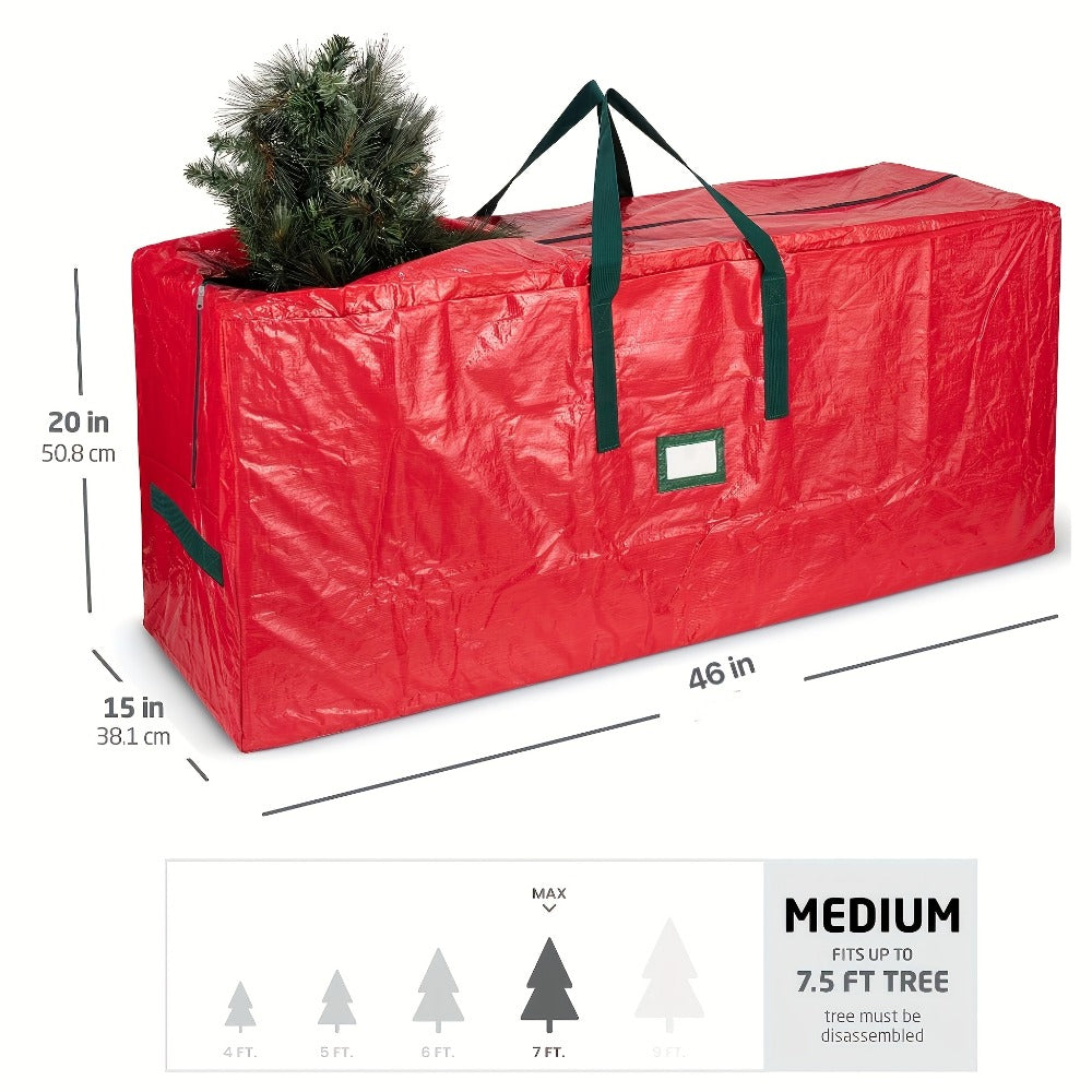 Christmas Tree Storage Bag 7.5ft – Heavy Duty Extra Large Artificial Xmas Tree Bag with Reinforced Handles, Dual Zippers & Wide Opening for Easy Storage, Red
