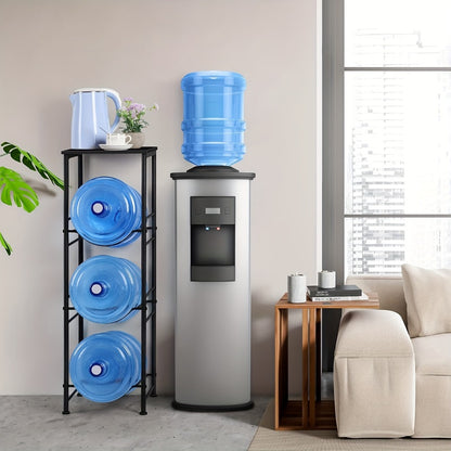 5-Gallon Water Jug Holder 3-Tier – Heavy Duty Water Bottle Rack Organizer with Top Shelf & Adjustable Legs for Kitchen, Living Room & Office – Particleboard & Steel Frame, White, Brown & Black
