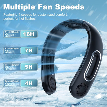 Neck Fan Portable Bladeless 360° Cooling, 16-Hour Battery Life, 4 Speed Settings, USB Rechargeable Hands-Free Wearable Personal Fan for Women and Men, Travel, Office, Outdoor, Camping and Stocking Stuffer