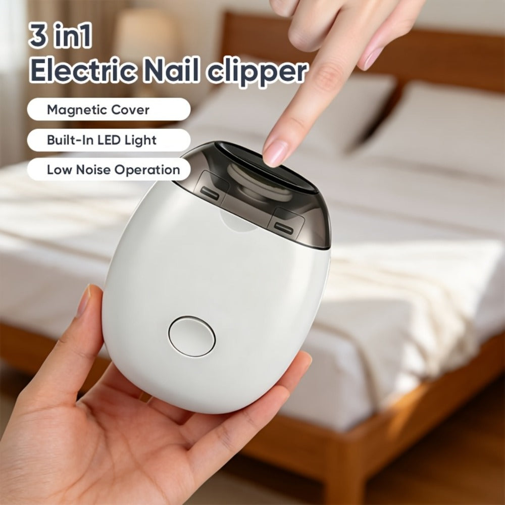 Electric Nail Trimmer with LED Light & 3 Speeds – Automatic Nail Clipper for Seniors, Adults & Thick Toenails, Low Noise, Portable with Nail Scraps Storage, 2pc Set