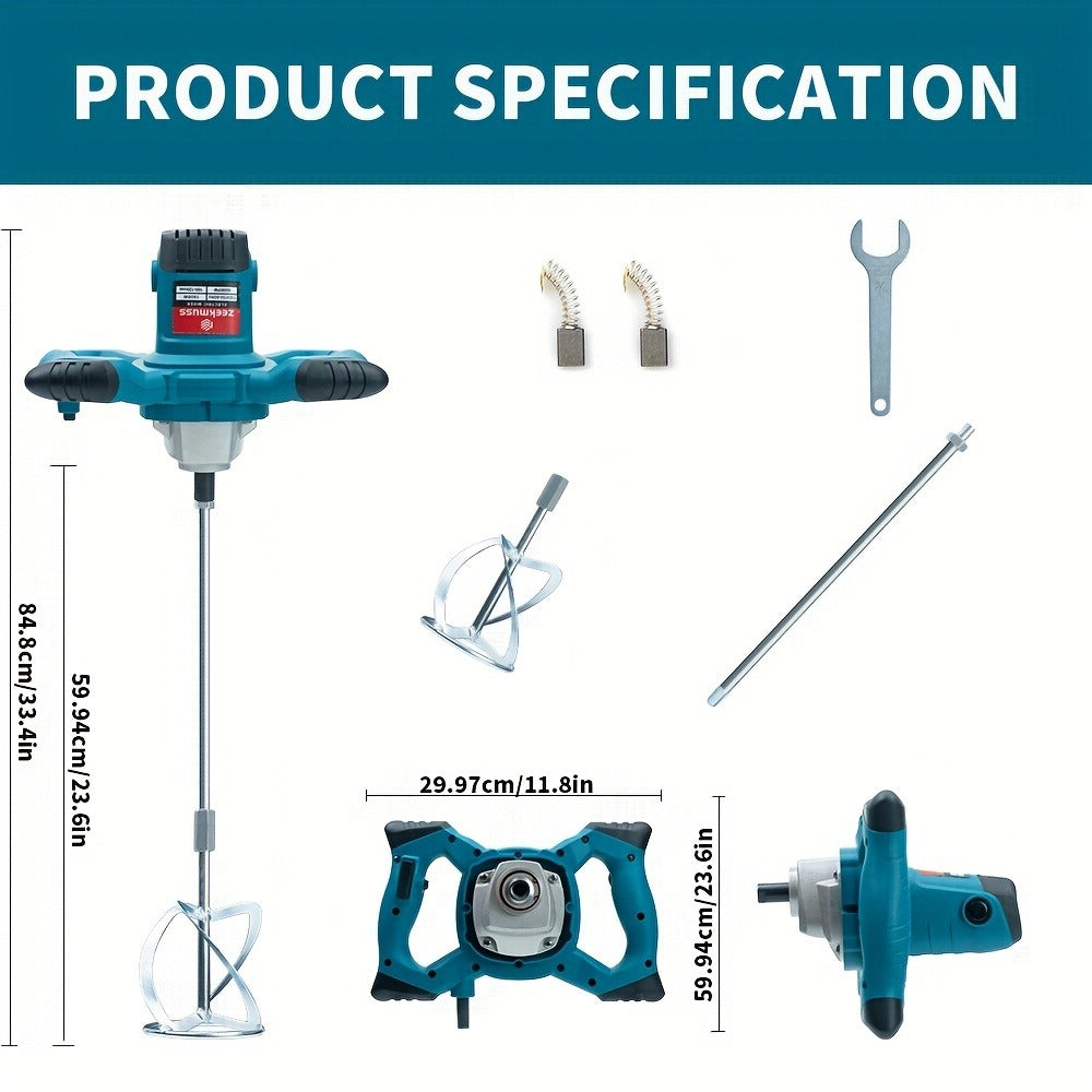 Electric Handheld Cement Mixer 2100W | 6-Speed Adjustable 800 RPM Mortar Mixer Drill for Mixing Paint, Cement, Mortar & Feed – Heavy Duty Paddle Mixer Power Tool
