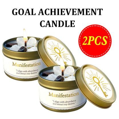 Manifestation Candles Scented Soy Wax with Golden Crystal – Law of Attraction Abundance Candle for Meditation, Yoga & Focus | Spiritual Gift for Women with Guidance Card | Christmas, Birthday, New Year