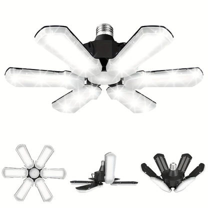 LED Garage Lights 25000LM Deformable – 250W Equivalent E26/E27 Screw-In Ceiling Shop Light with 6+1 / 8+1 Adjustable Panels for Garage, Basement, Attic & Warehouse (1, 2 or 4-Pack)