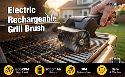 Electric BBQ Grill Brush Cordless Rechargeable Grill Cleaner with 800 RPM Rotating Head, 2000mAh Battery, 304 Stainless Steel Bristles – Outdoor Grilling Tool, Father's Day Gift