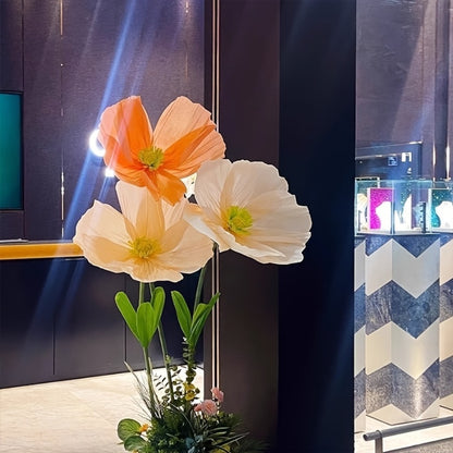 Giant Paper Poppy Artificial Flower - Super Large Floor Standing Fake Flower for Wedding Backdrop, Shop Window Display, Event & Party Decoration, Paper Art Floral Decor, Multiple Colors