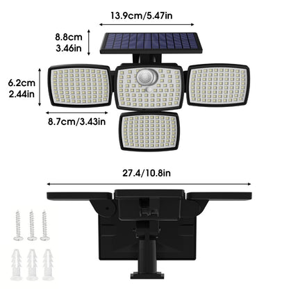 Solar Outdoor Motion Sensor Light 4-Head 3000LM – 270° Wide Angle, 3 Modes, IP65 Waterproof, Remote Control, Solar Flood Light for Garden Backyard Garage Wall Yard, 1/2/4 Pack