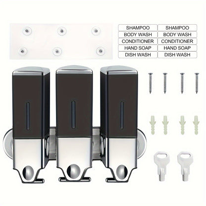 Wall Mounted Soap Dispenser Set 3-Pack No Drill 16.91oz Shampoo Shower Gel Conditioner Dispenser for Bathroom Kitchen