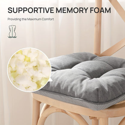 Memory Foam Chair Cushions Set of 4 – Kitchen Chair Pads with Non-Slip Backing & Ties, 500GSM Thick Seat Cushions for Dining Chairs Indoor