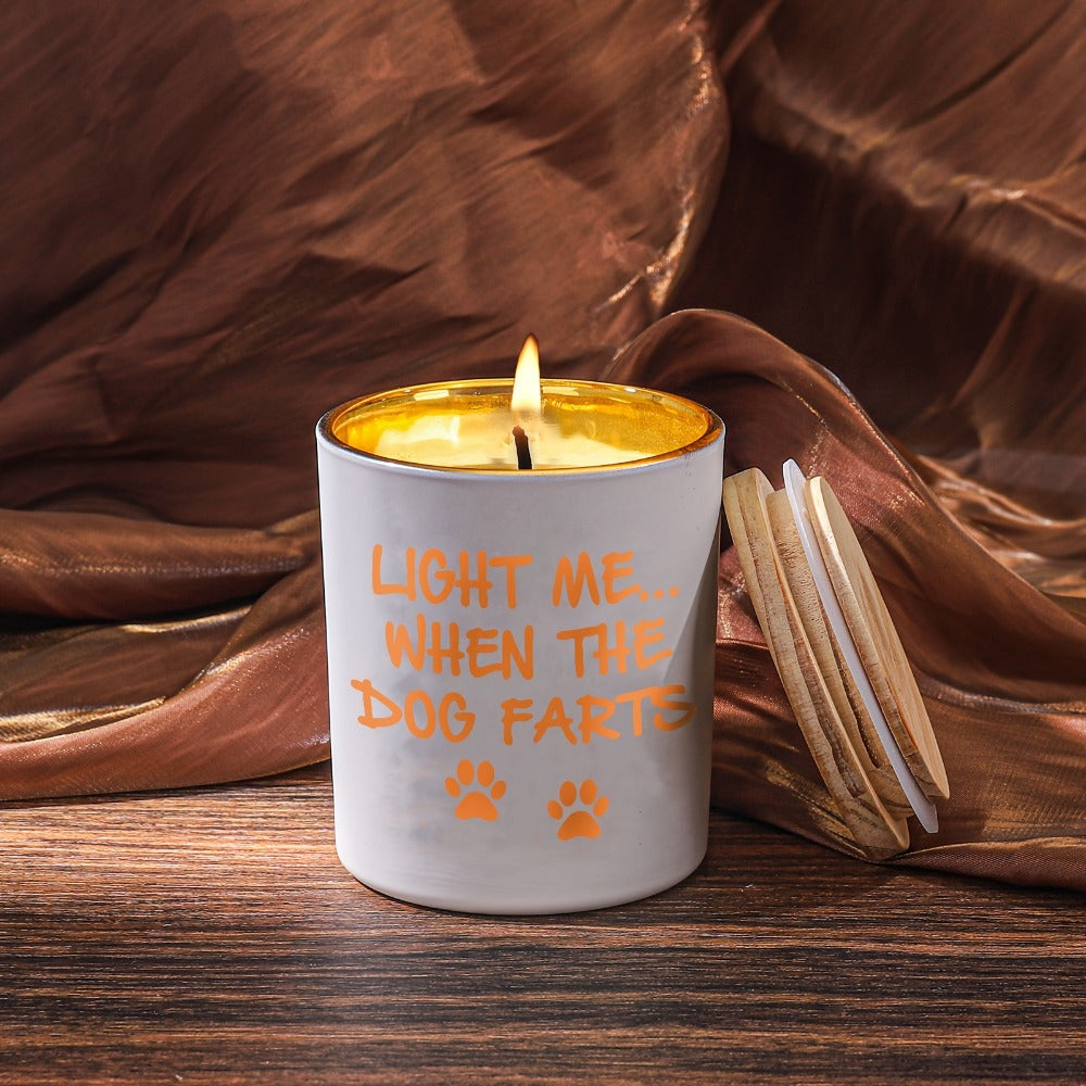 Funny Dog Mom Gift Lavender Scented Soy Wax Candle Engraved Glass Jar with Crystal 12Hr Burn Unique Dog Lover Birthday Christmas Mothers Day Gift for Women Light Me When Dog Farts