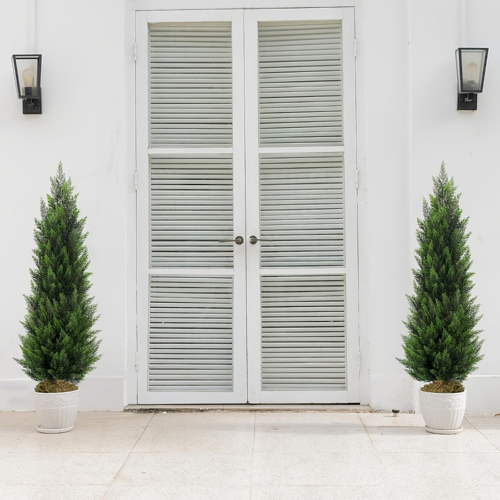 Artificial Cedar Topiary Tree UV Resistant – Potted Fake Cypress Tree for Front Porch, Entryway & Living Room – Evergreen Faux Cedar Plant for Indoor Outdoor Home Decor, Yard & Garden – 2FT 3FT 1 or 2 Pack