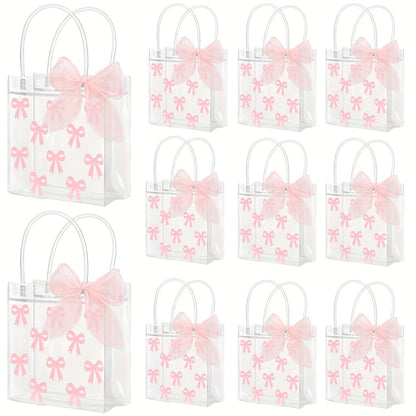 Clear PVC Gift Bags 24pcs with Pink Bow & Ribbon | Party Favor Bags for Wedding Birthday Baby Shower Christmas