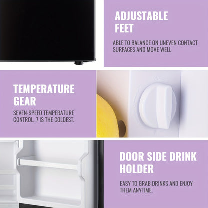 Mini Refrigerator with Freezer, 2.4 Cu Ft Double Door Small Fridge with Removable Shelves & Adjustable Feet – Compact Personal Fridge for Bedroom, Dorm, Apartment, Home Office and Kitchen