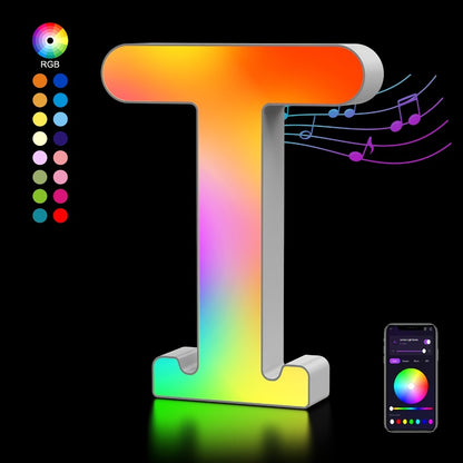 LED Letter Lights Music Sync - Colorful Flashing Marquee Alphabet Lights for Room Decor, Party, Bedroom, Festival & Camping, Numbers 0-9 & A-Z & Symbols Available, Night Light Wall Decoration