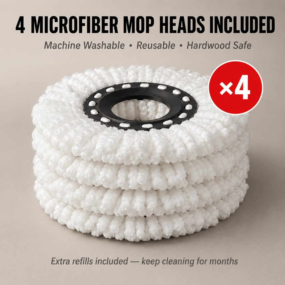 Spin Mop and Bucket Set with Wringer 360 Degree Spinning Self-Wringing Mop 4 Microfiber Mop Heads Soap Dispenser Extended Handle for Hardwood Tile Laminate Floor Cleaning