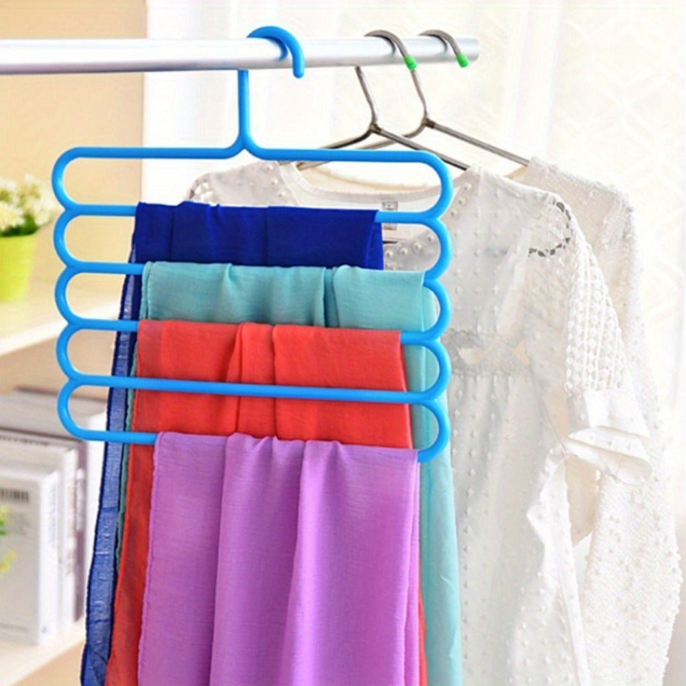 Multi-Layer Pants Hangers Set of 5 – 5-Tier Space Saving Clothes Rack, Slip-Resistant Adjustable Wardrobe Organizer for Pants, Jeans & Clothes, Closet & Laundry Room Storage
