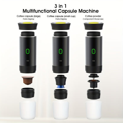 Portable Capsule Coffee Machine USB Rechargeable One-Touch Brewing Compact Automatic Espresso Maker for Travel Office Dorm Room Under 1L Stylish Transparent Design for Coffee Lovers Black White