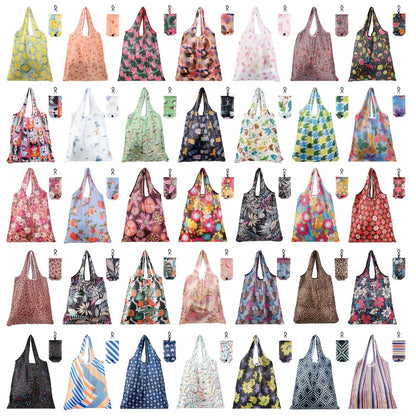 Reusable Grocery Bags Foldable Nylon Tote Bags Waterproof Washable Eco-Friendly Shopping Bag Set with Cute Floral Stripe Polka Dot Leopard Print 18/36pcs