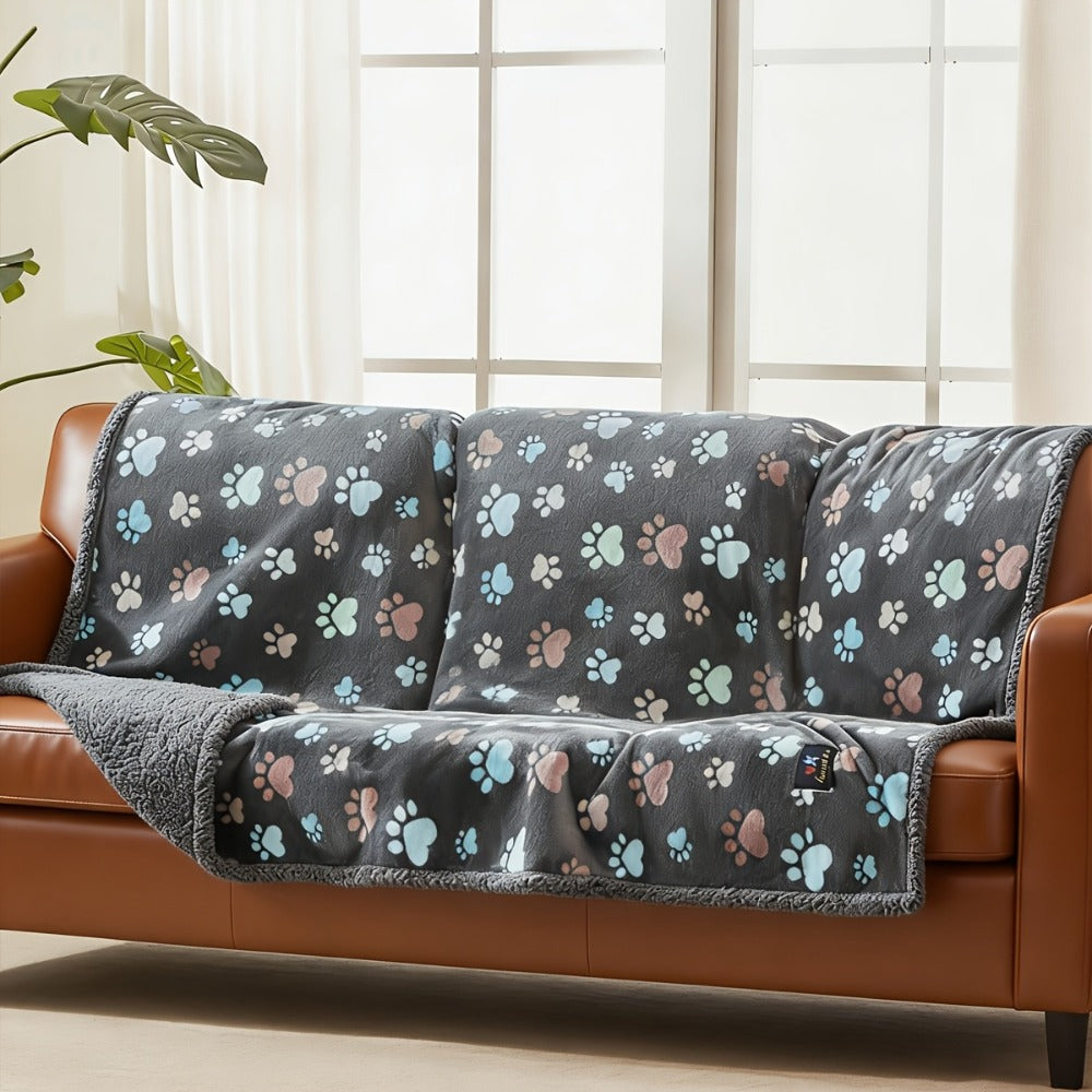 Waterproof Pet Blanket – Reversible Liquid-Proof Coral Fleece Dog Blanket for Couch, Sofa & Bed, Furniture Protector, 2 Patterns