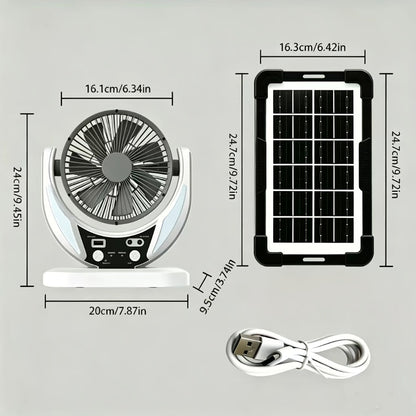 Solar Fan Portable Camping Fan with Solar Panel and USB Charging Adjustable Speed and Angle Phone Charging Function Emergency Power Outage Outdoor Travel Fan