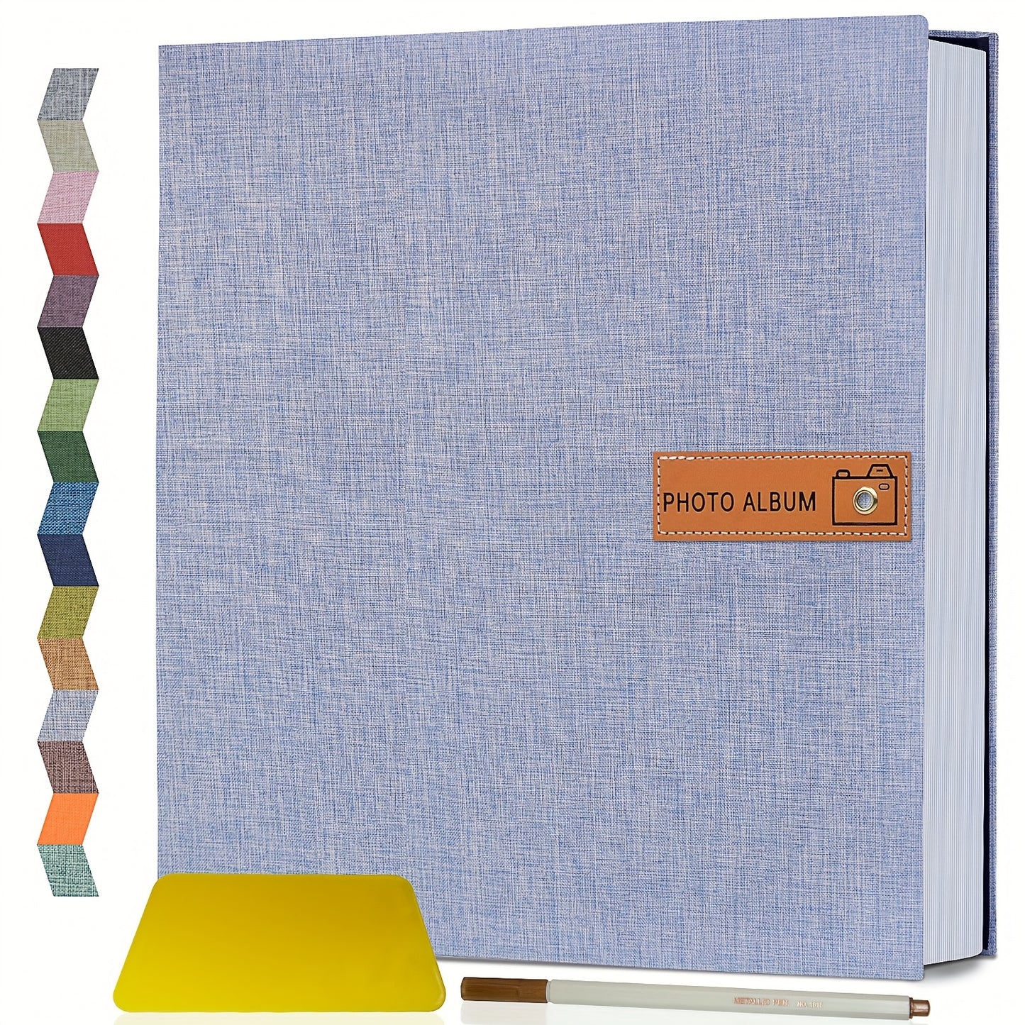 Self Adhesive Photo Album Scrapbook – Large Linen Cover Memory Book for 4x6 5x7 8x10 Photos, DIY Picture Book with Metal Pen, Gift for Mom, Baby, Wedding, Valentine's Day & Mother's Day, 40 & 60 Pages