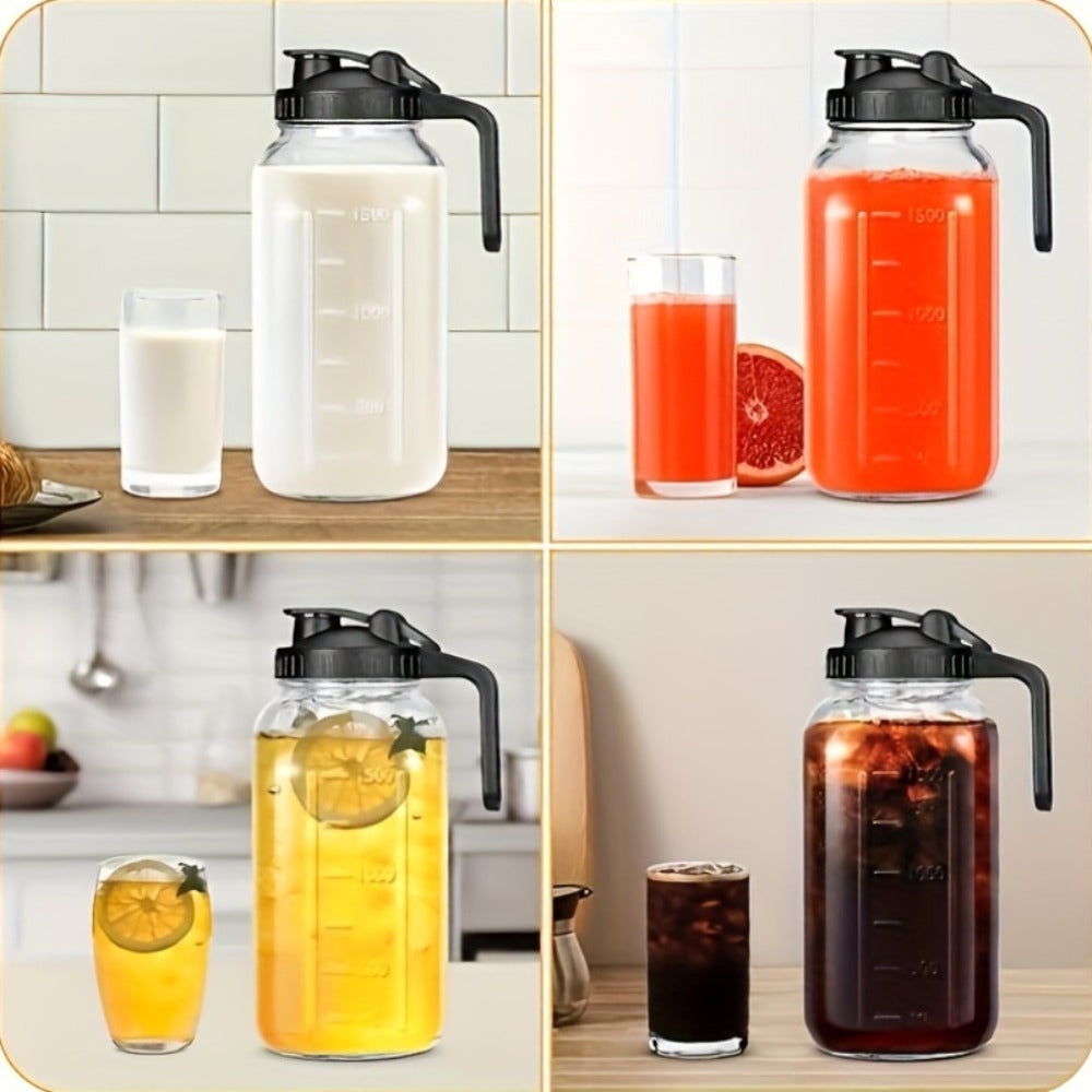 64oz Mason Jar with Handle and Lid 2/3 Pack – BPA-Free Borosilicate Glass Beverage Carafe, Leak-Proof Drinking Jar for Juice, Water, Iced Tea