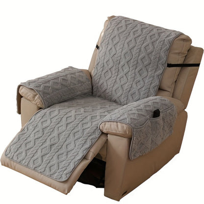 Recliner Cover Shu Velveteen Non-Slip Soft Plush Single Chair Sofa Cover - Pet Scratch Resistant Armchair Protective Slipcover | Deep Gray Light Grey Off White | Bedroom Office Living Room Home Decor