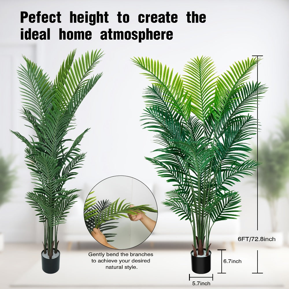 Artificial Palm Tree Fake Indoor Plant – 4/5/6FT Faux Tropical Areca Palm with Realistic Leaves, Planter Options, for Living Room Bedroom Office Patio Home Decor