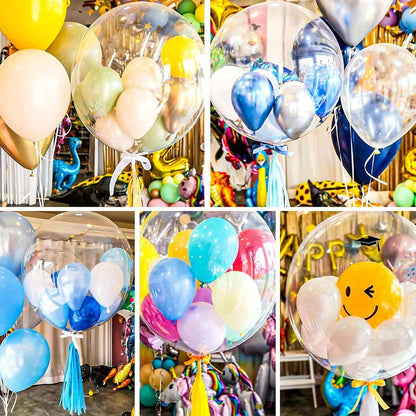 Clear Helium Balloons 10-Pack | Transparent Party Balloons 18" 20" 24" 36" for Weddings Birthdays Christmas Halloween Mardi Gras Celebrations – Helium Ready with Sturdy Neck & Base