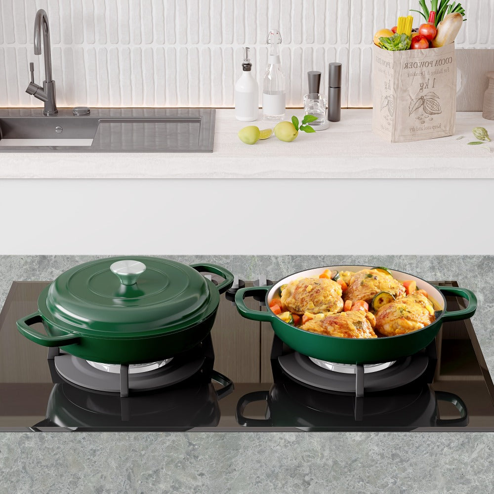 Enamel Cast Iron Dutch Oven 3QT with Lid, Shallow Braiser Pot with Double Handles for Cooking Braising Stewing, Compatible with All Stovetops & Oven – Colorful Enameled Cast Iron Cookware