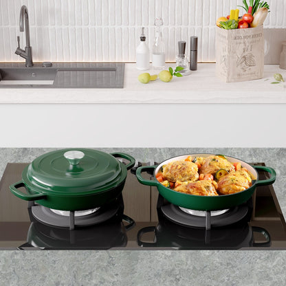 Enamel Cast Iron Dutch Oven 3QT with Lid, Shallow Braiser Pot with Double Handles for Cooking Braising Stewing, Compatible with All Stovetops & Oven – Colorful Enameled Cast Iron Cookware