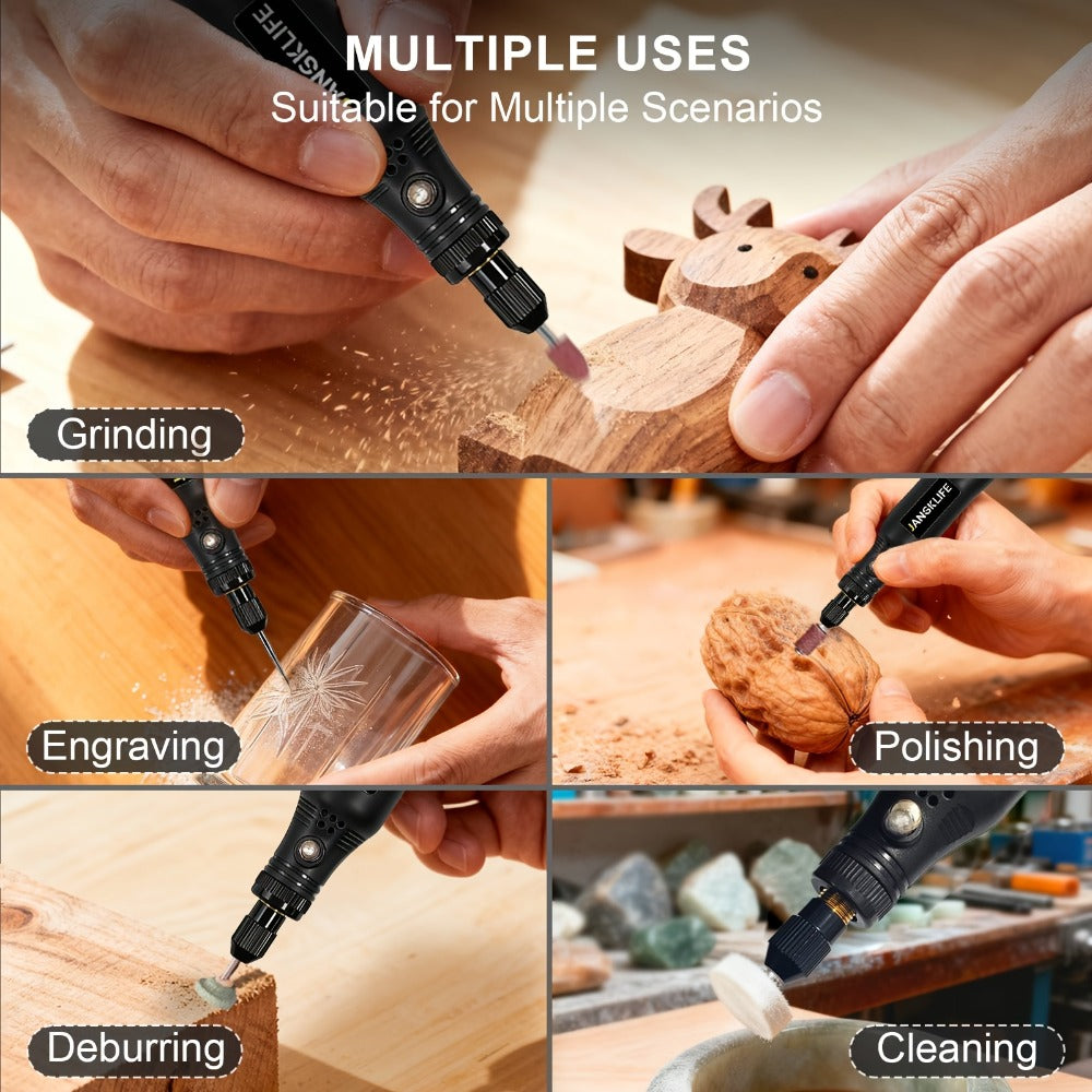 Cordless Rotary Tool Set Rechargeable Engraving Pen – Adjustable Speed Electric Wood Carving Tool for Grinding Polishing Etching Cutting DIY Craft