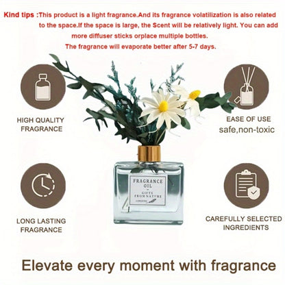Reed Diffuser Set with Real Flowers - 4.05 oz 120ml Scented Home Fragrance Aromatherapy Diffuser Sticks for Bedroom Bathroom Living Room Office Gift