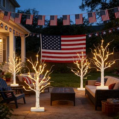LED Illuminated Birch Tree Decoration – Battery-Powered Warm White Glowing Birch Trees for Wedding, Home, Fireplace & Indoor Gatherings – Freestanding Decorative Light Display, 4 or 6 Pack