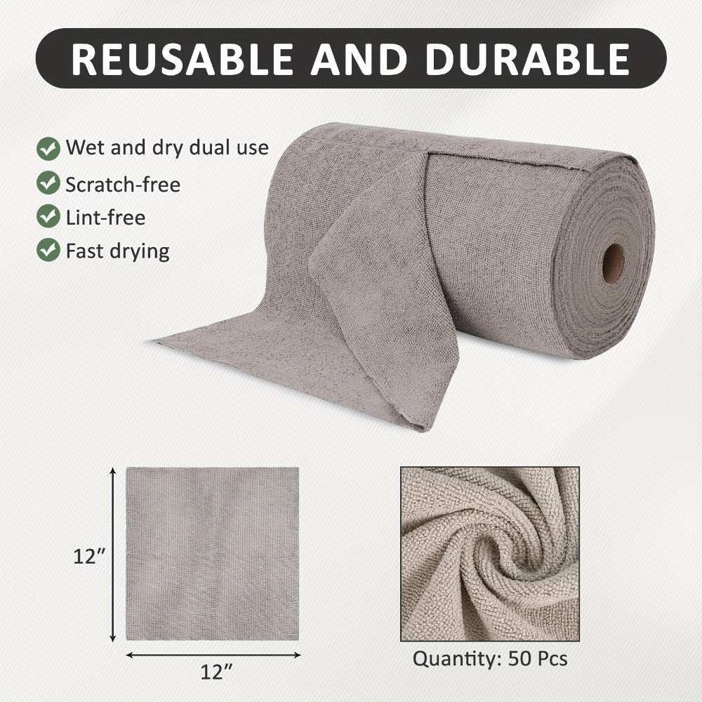 Microfiber Cleaning Cloths Reusable Paper Towel Roll Replacement – Washable Absorbent Tear-Away Dishcloths for Kitchen, Bathroom & Car | Eco-Friendly Rags 50 or 100 Pack, 12x12 Inch