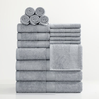 Bath Towel Set 450GSM Soft Absorbent - 12 16 18 Piece Cotton Blended Solid Color Bathroom Towels Set for Bath Hand Face | Hotel Spa Quality | Travel Shower Home | Multiple Colors & Sizes Available