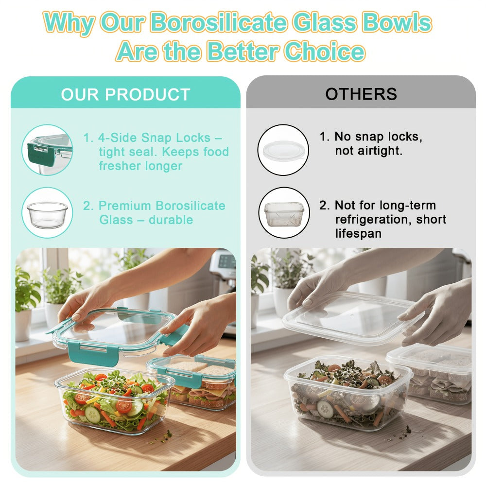 Borosilicate Glass Food Storage Containers Set – 10/12/17pcs Airtight Meal Prep Bento Boxes with Locking Lids, BPA Free, Microwave & Dishwasher Safe, Leak Proof, Mixed Colors