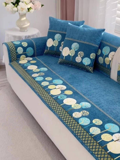 Sofa Couch Cover Light Luxury Geometric Embroidery 1pc - Knit Anti-Slip Four Seasons Universal Pet Friendly Furniture Protection Slipcover | Grey Blue White | Single 2-Seat Living Room Bedroom Office