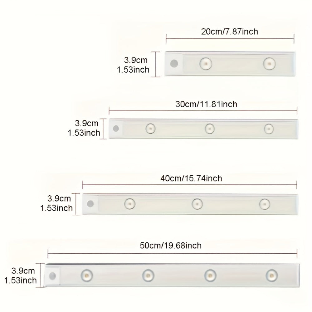 LED Sensor Strip Light USB Rechargeable – 3-Color Dimmable Motion Sensing Wireless Night Light for Kitchen, Wardrobe, Cabinet, Shoe Cabinet & Bedroom (20cm / 30cm / 40cm / 50cm)